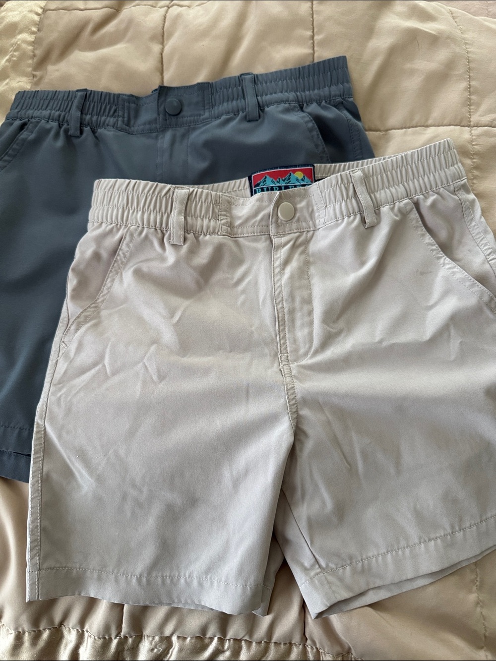 BURLEBO Beige and Slate Gray Elastic-Waist Shorts Duo L 10-12